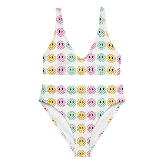 Checkered Smiley high-waisted bikini