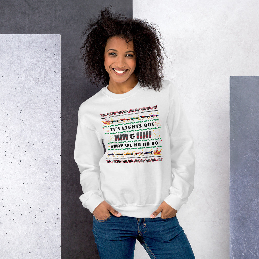 Lights out and away we ho ho ho sweater (white)