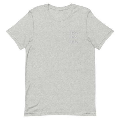 Box Box Box Embroidered Shirt (white text) - twogirls1formula