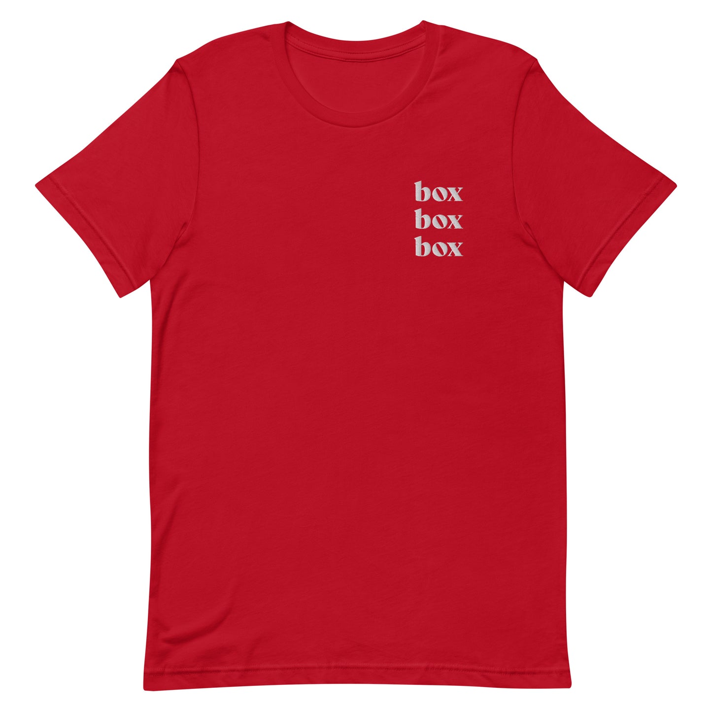 Box Box Box Embroidered Shirt (white text)